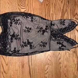 black and nude sequence dress